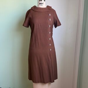 Vintage 1960s Brown Day Dress with Covered Buttons